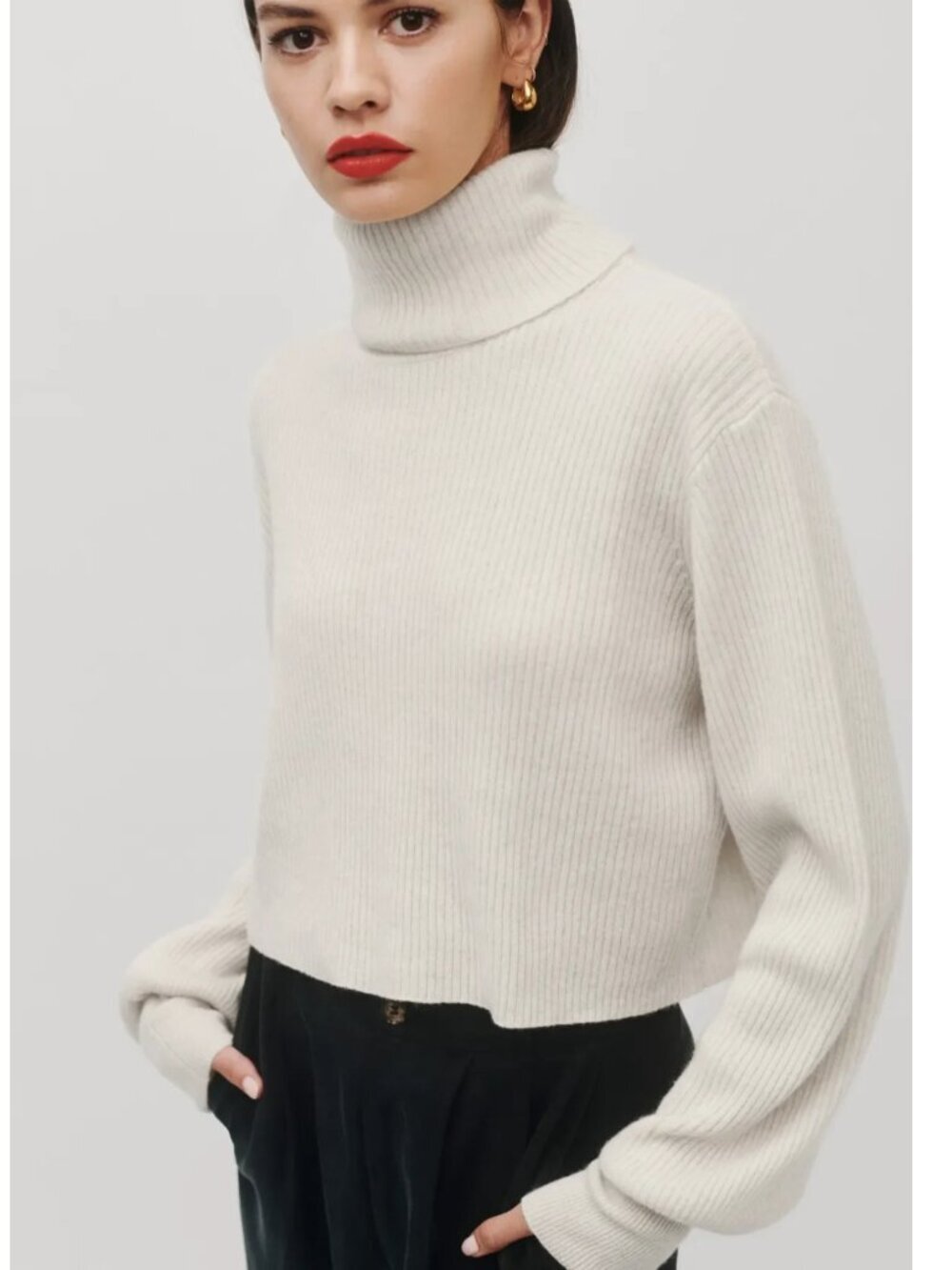Reformation Luisa Cropped Cashmere Sweater In Gossamer XS $225 - Picture 3 of 13